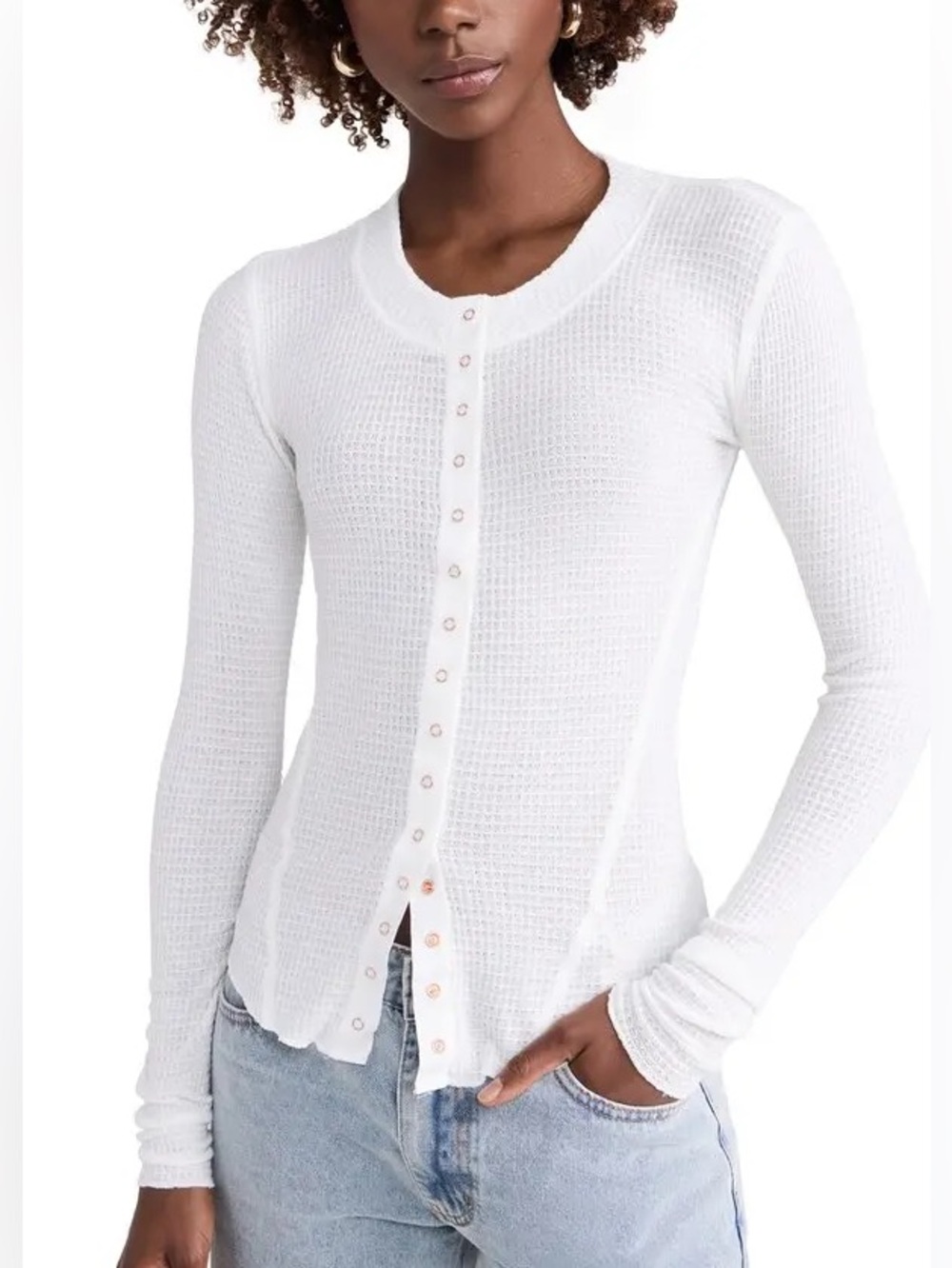 Free People Going Places Cardi waffle knit Ivory Intimately FP long sleeve top